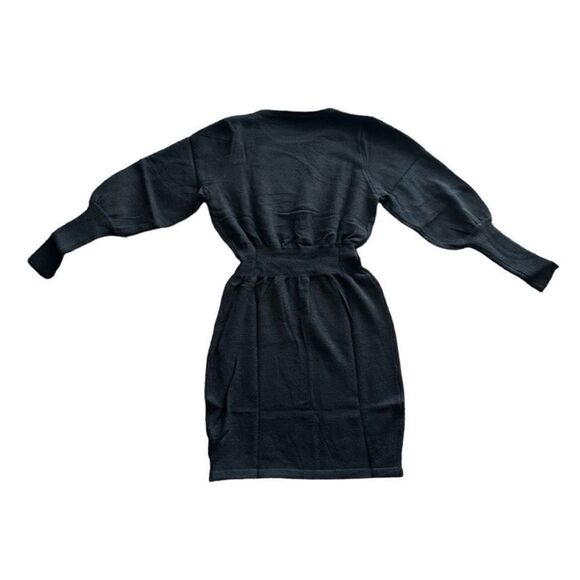 Cupshe Black Ribbed Bodycon Dress with Onyx Gigot Sleeve Medium - Picture 2 of 7